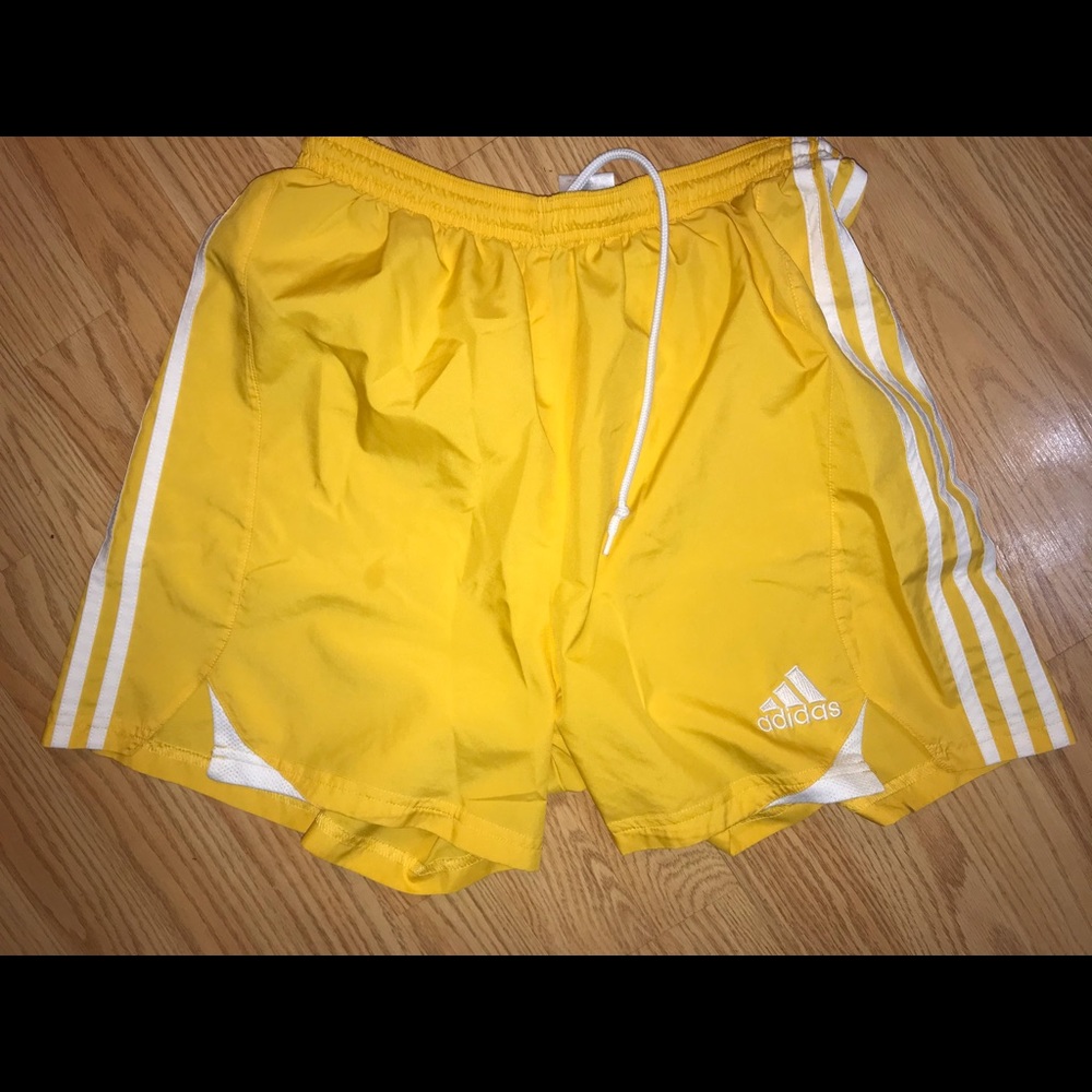 Yellow adidas soccer shorts